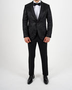 Black Jacquard Shawl Lapel Blazer with Bow Tie