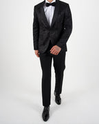 Black Jacquard Shawl Lapel Blazer with Bow Tie