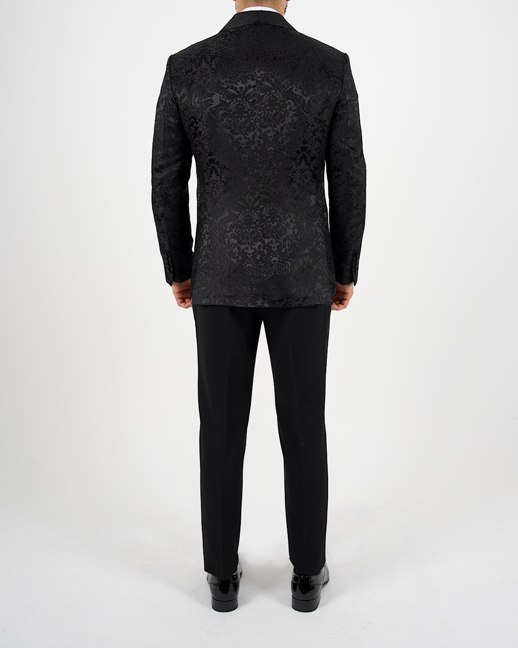 Black Jacquard Shawl Lapel Blazer with Bow Tie