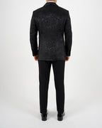 Black Jacquard Shawl Lapel Blazer with Bow Tie