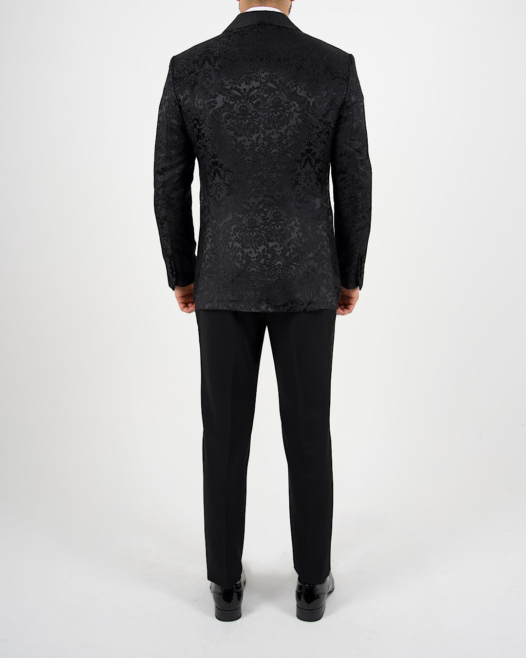 Black Jacquard Shawl Lapel Blazer with Bow Tie