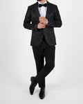 Black Jacquard Shawl Lapel Blazer with Bow Tie