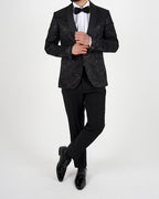 Black Jacquard Shawl Lapel Blazer with Bow Tie