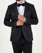 Black Jacquard Shawl Lapel Blazer with Bow Tie