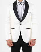 White Jacquard Shawl Lapel Blazer with Bow Tie