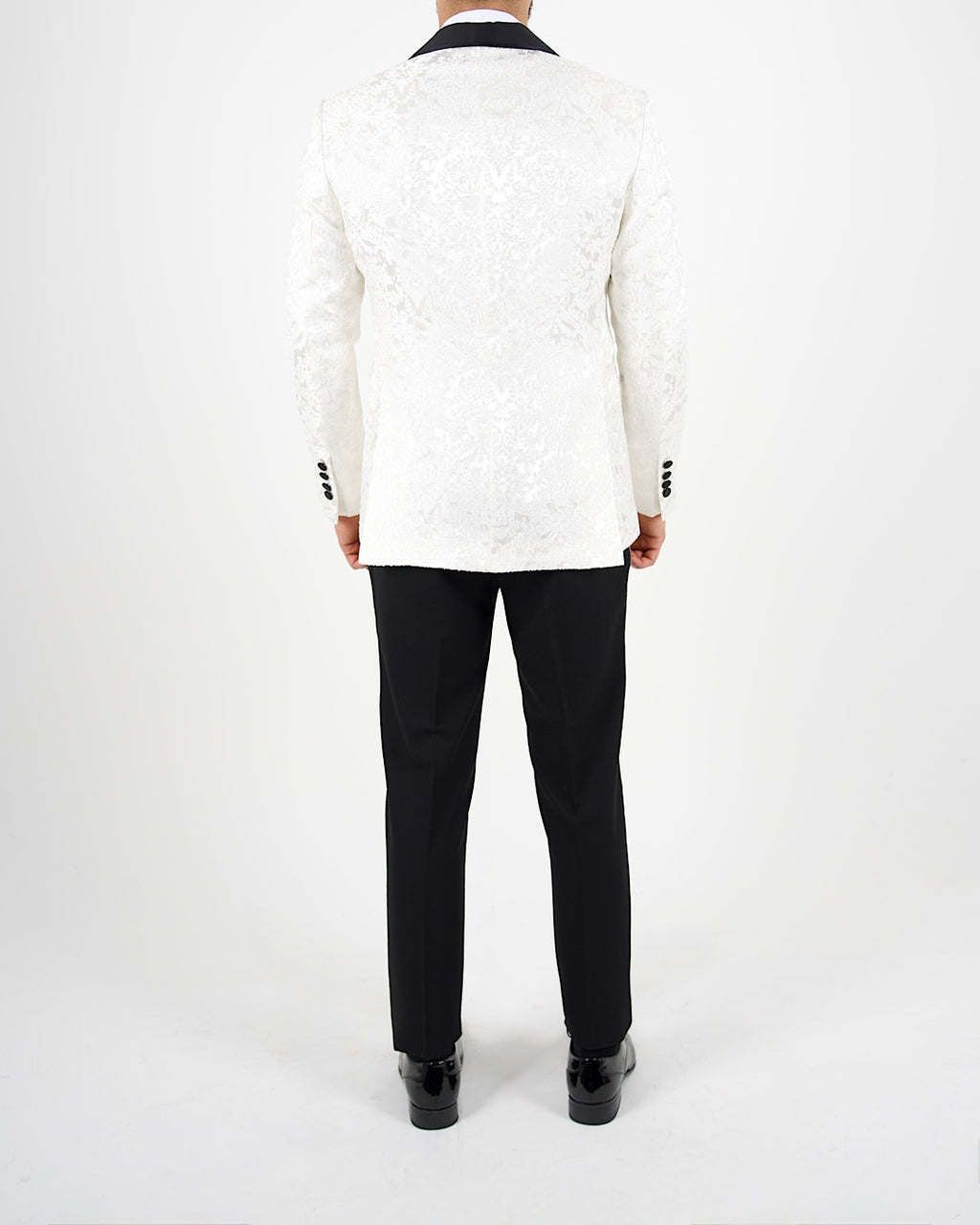 White Jacquard Shawl Lapel Blazer with Bow Tie