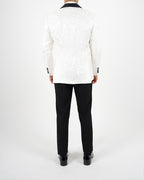 White Jacquard Shawl Lapel Blazer with Bow Tie