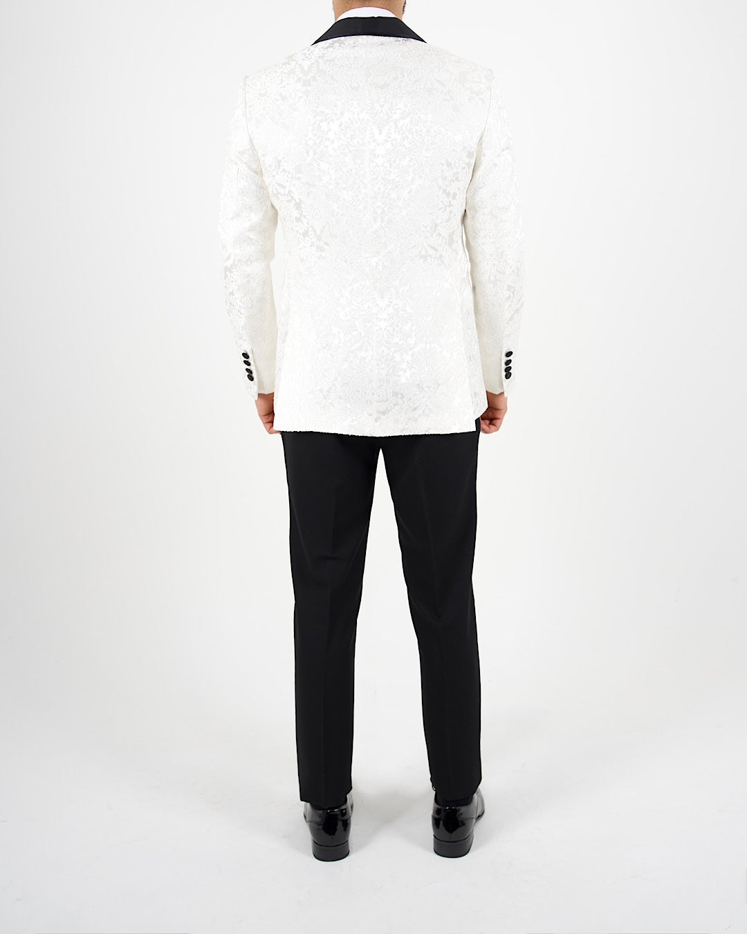White Jacquard Shawl Lapel Blazer with Bow Tie