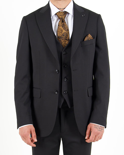 Milano Black Stretch Three Piece Suit