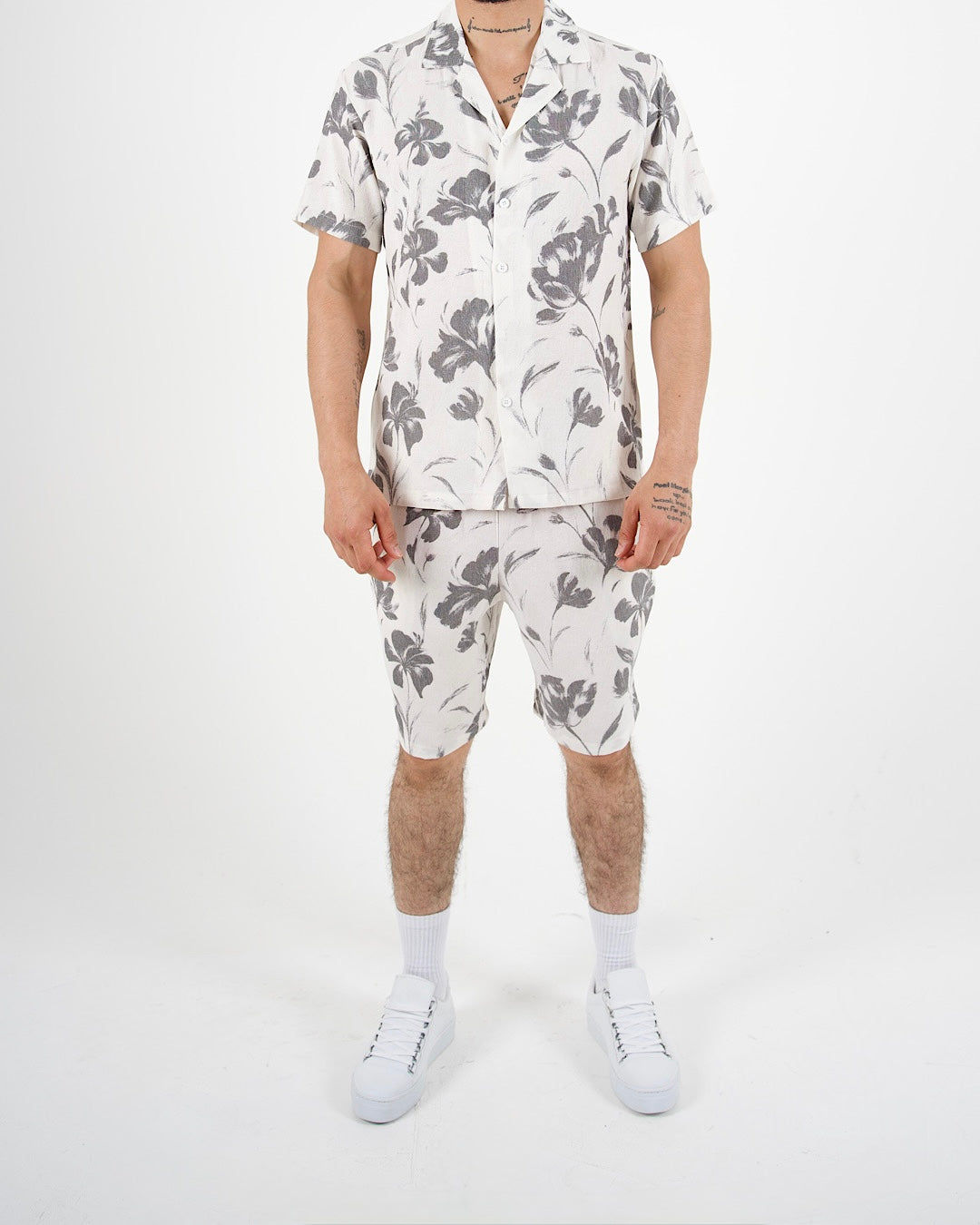 Stone Palm Print Shirt & Shorts Co-Ord Set