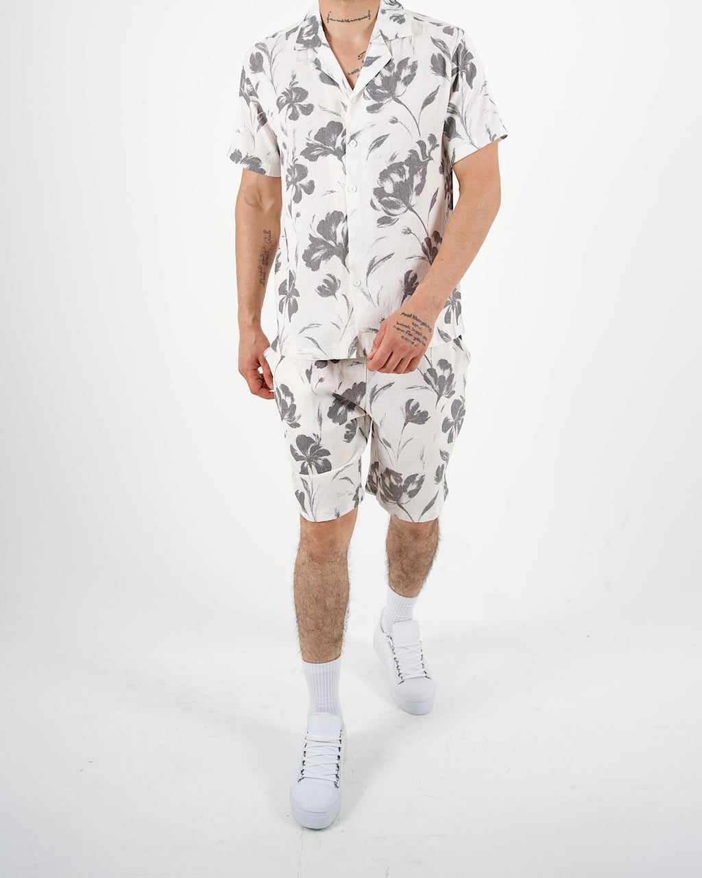 Stone Palm Print Shirt & Shorts Co-Ord Set