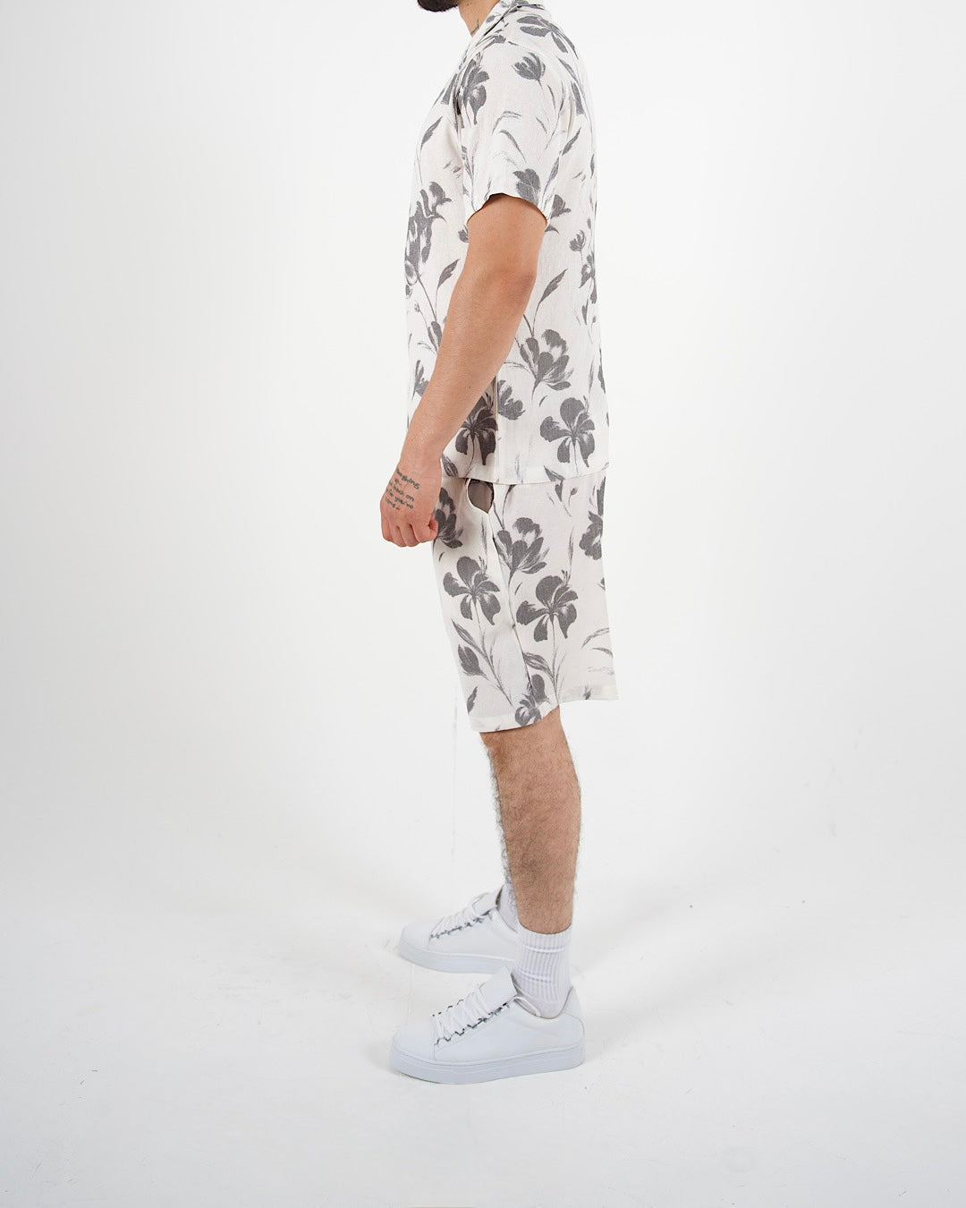 Stone Palm Print Shirt & Shorts Co-Ord Set