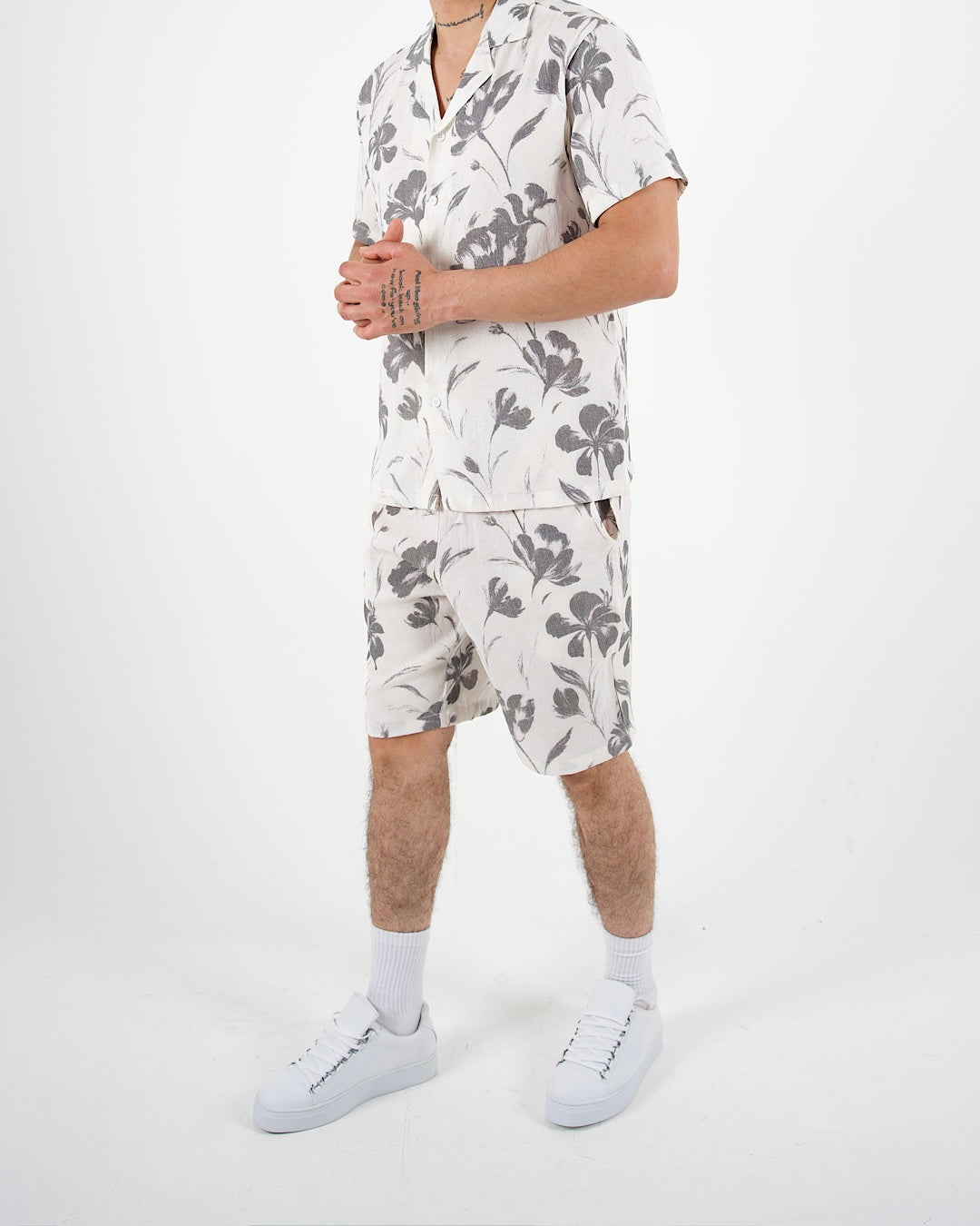 Stone Palm Print Shirt & Shorts Co-Ord Set