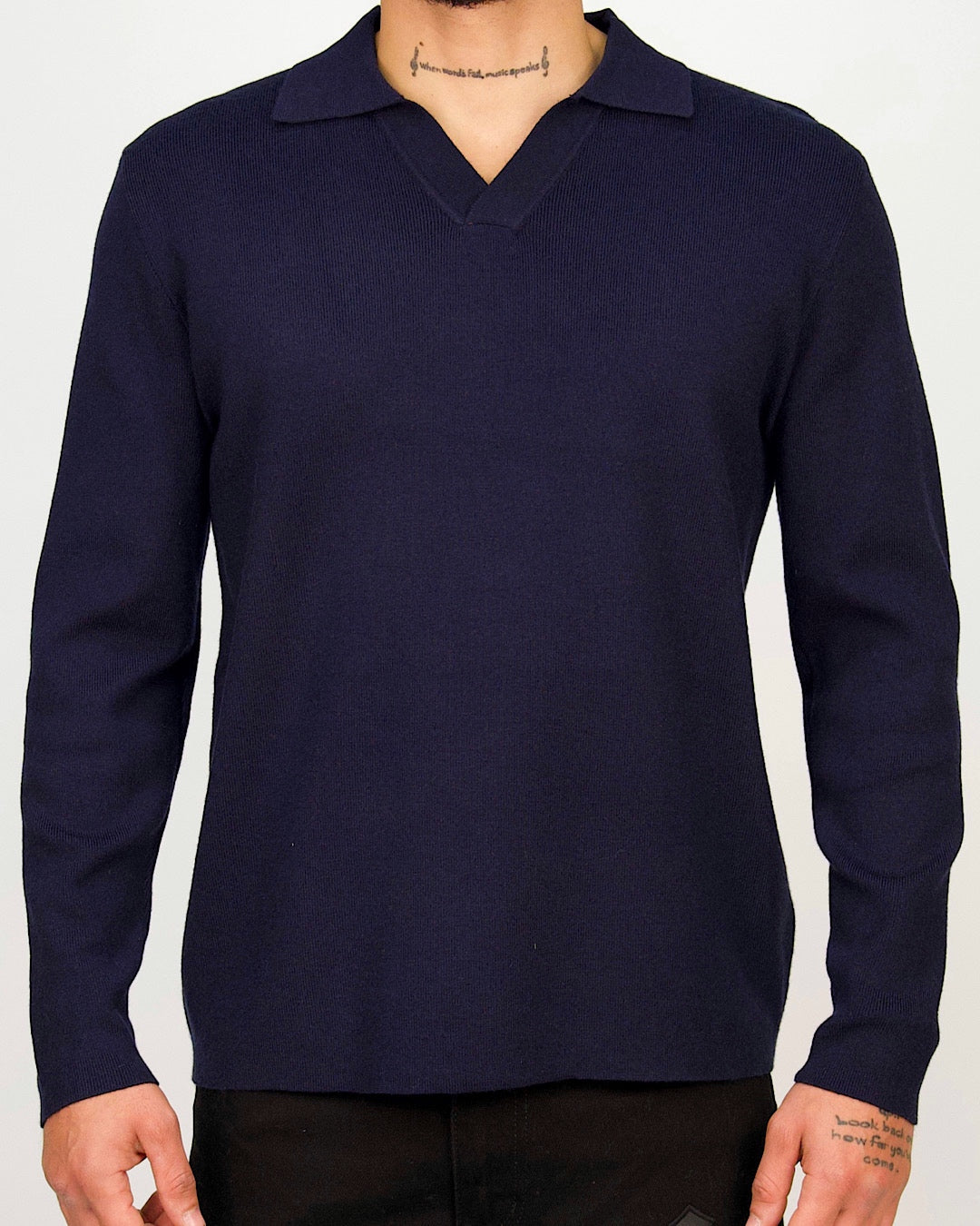 Minimal Open-Collar Knit Polo