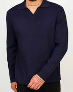Minimal Open-Collar Knit Polo