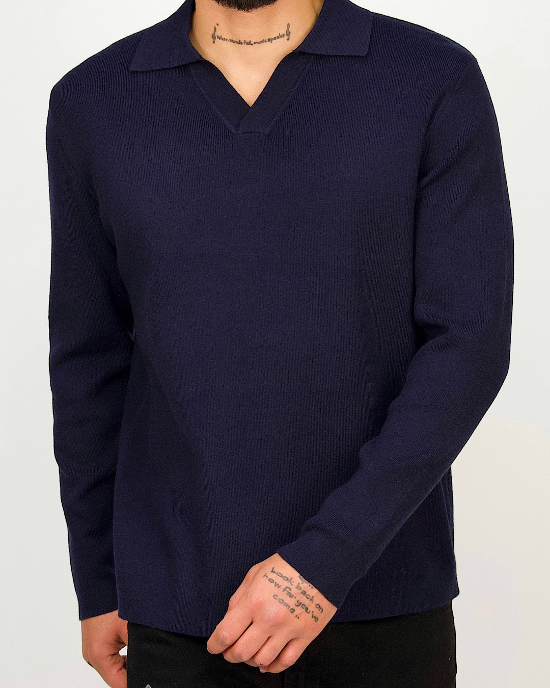 Minimal Open-Collar Knit Polo