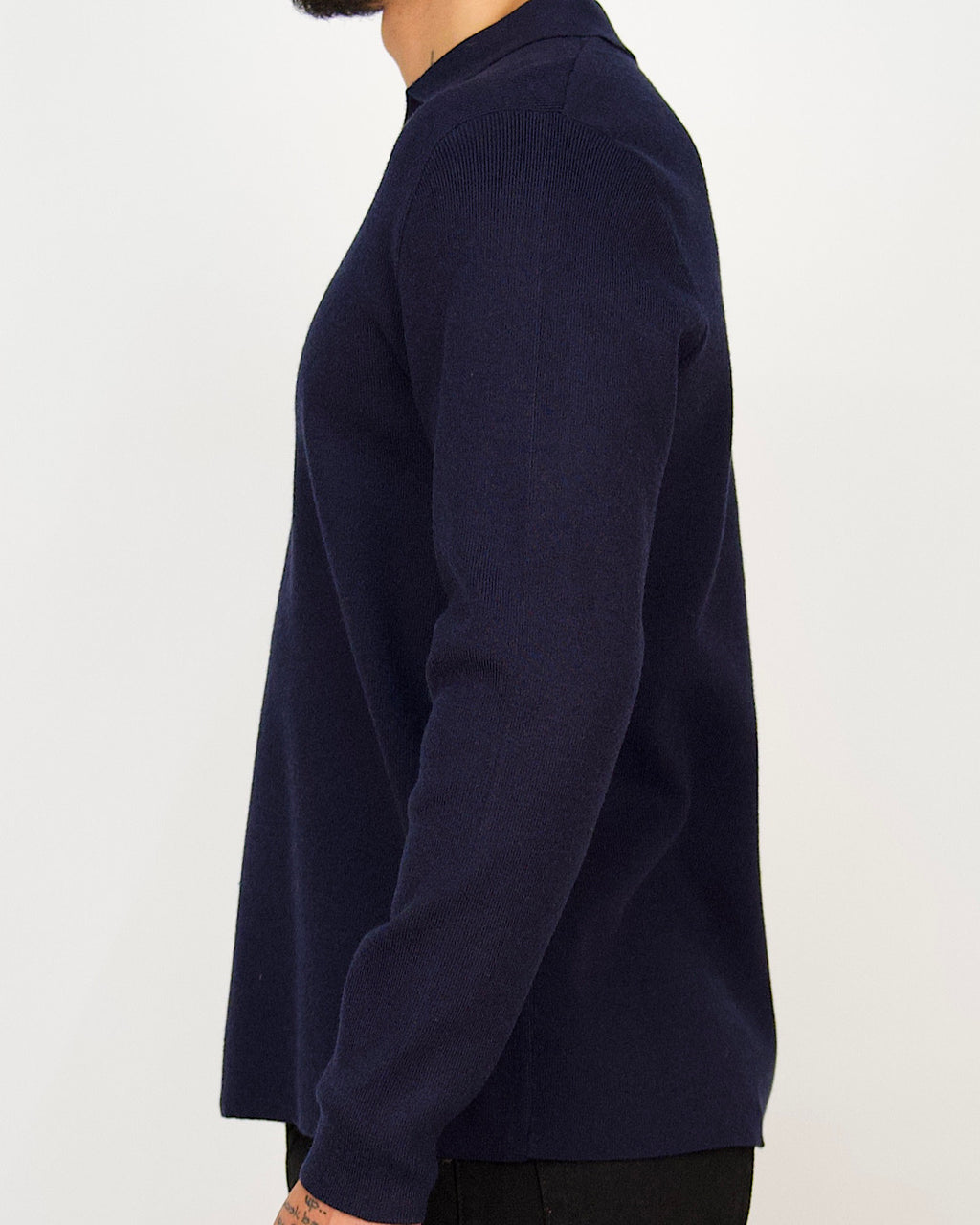 Minimal Open-Collar Knit Polo