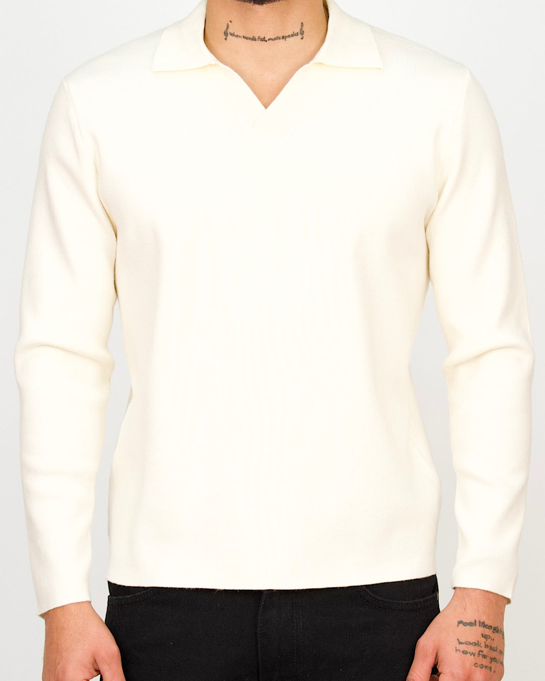 Minimal Open-Collar Knit Polo