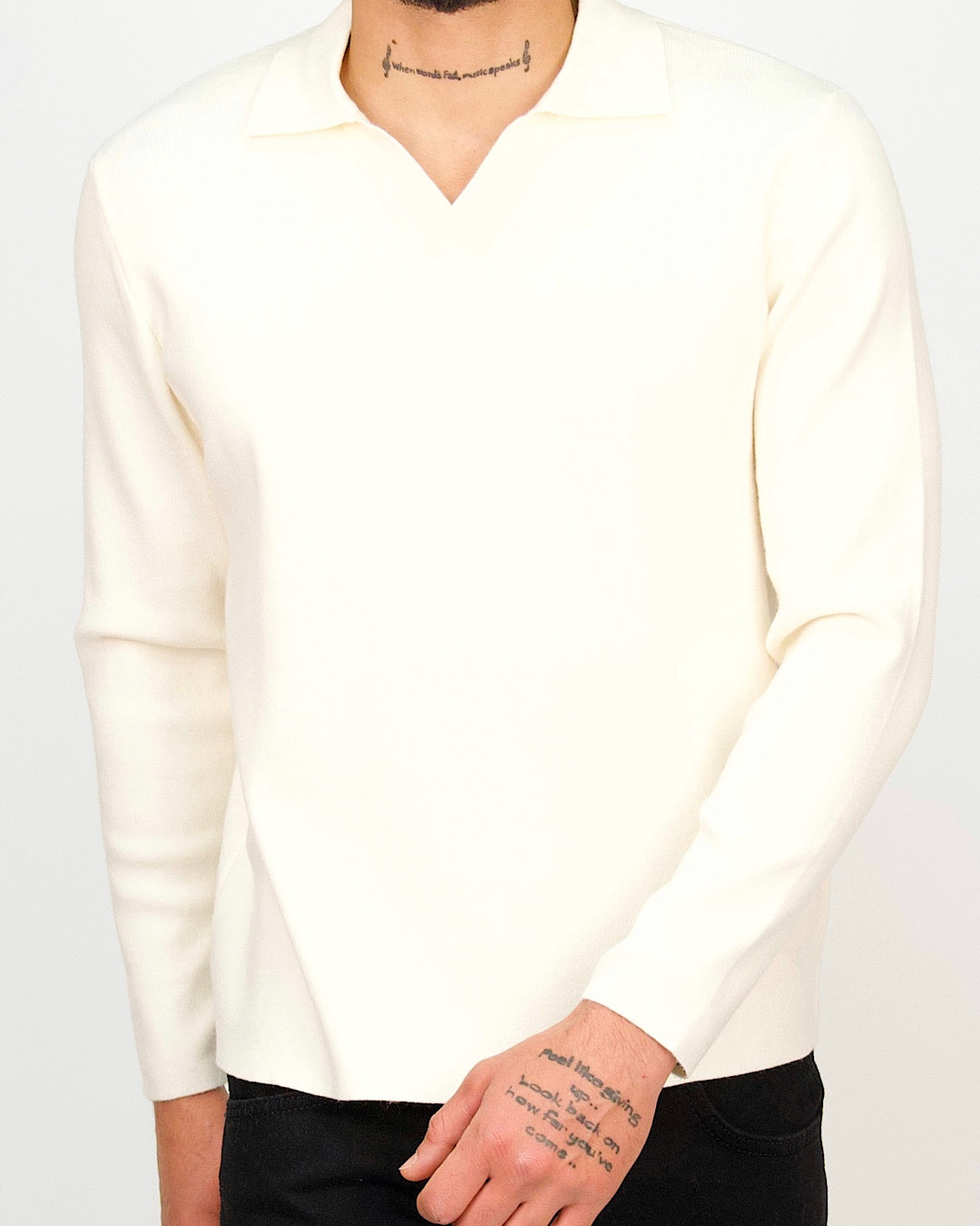 Minimal Open-Collar Knit Polo