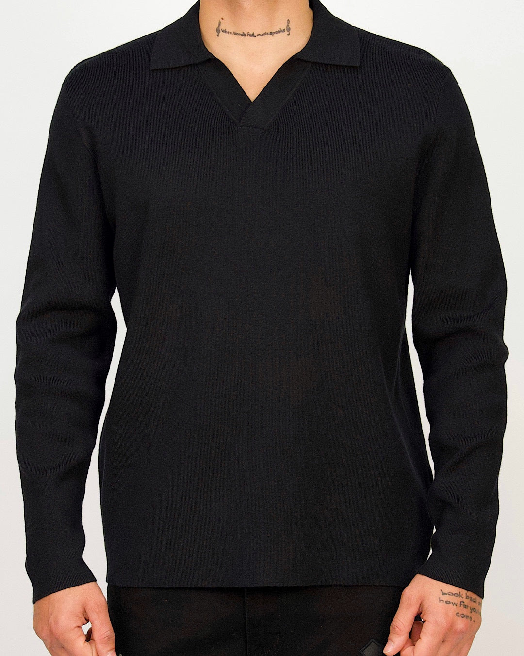 Minimal Open-Collar Knit Polo