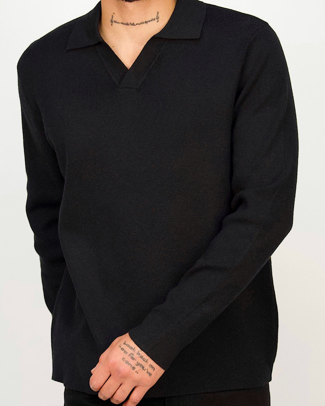 Minimal Open-Collar Knit Polo