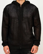 Mesh-Knit Full-Zip Hoodie