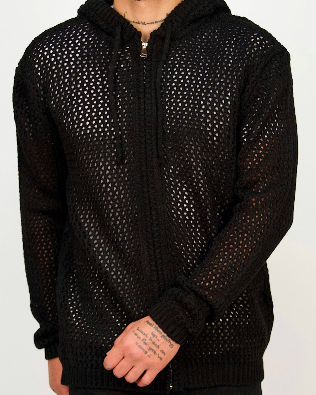 Mesh-Knit Full-Zip Hoodie