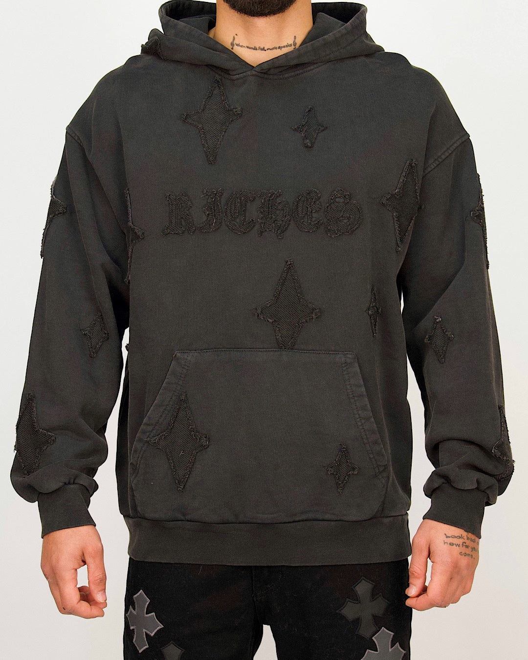 Distressed Star Patch Oversized Hoodie