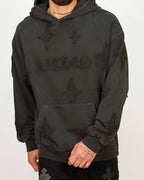 Distressed Star Patch Oversized Hoodie