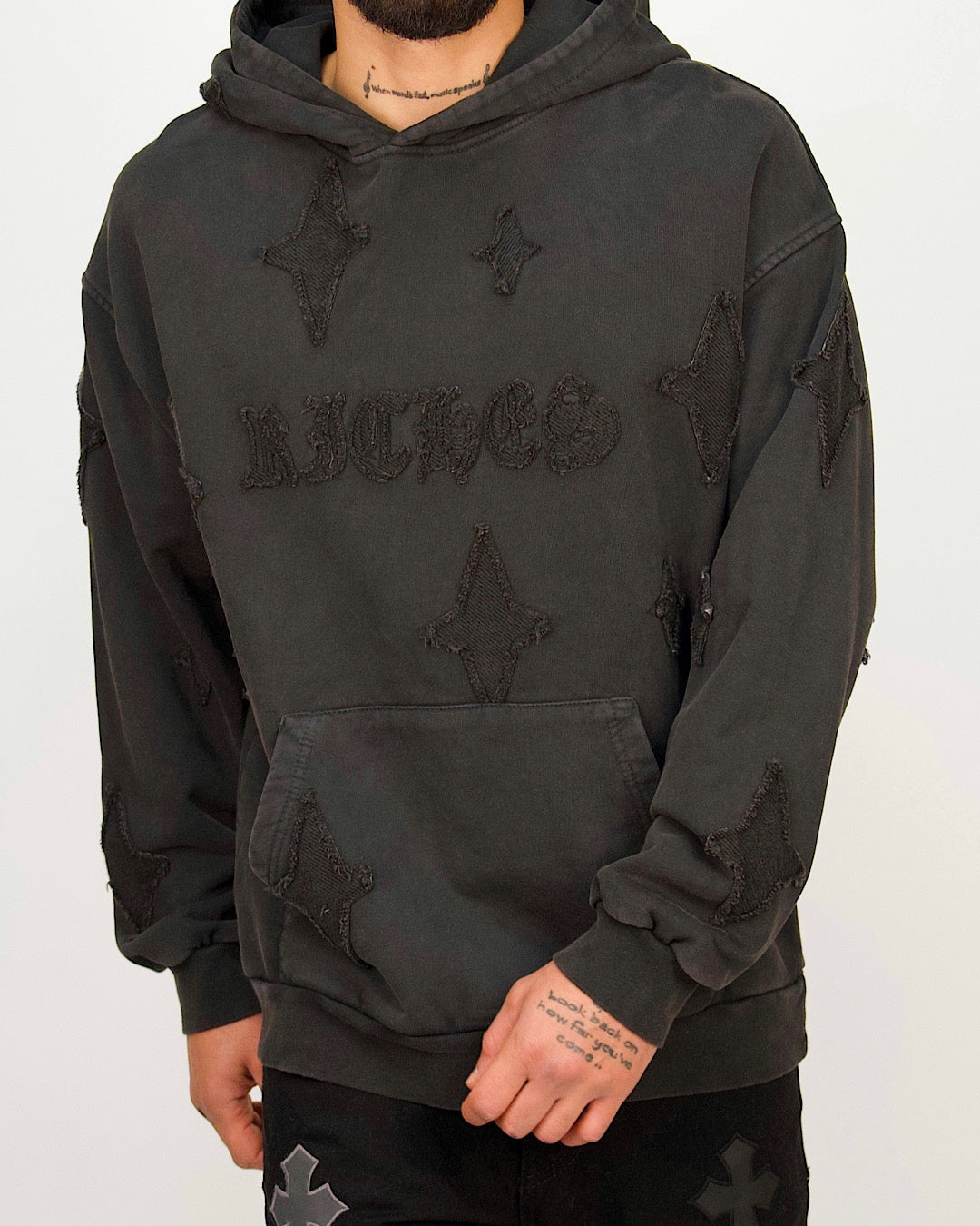 Distressed Star Patch Oversized Hoodie