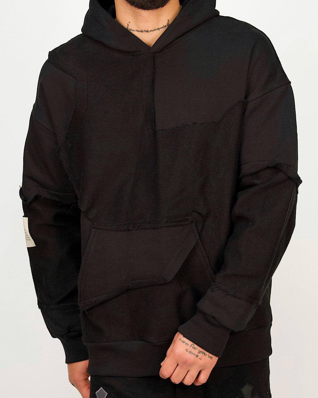 Multi-Panel Distressed Hoodie