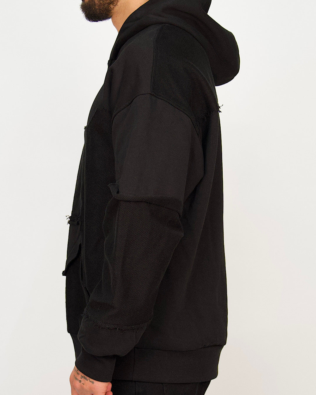 Multi-Panel Distressed Hoodie