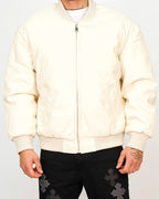 Classic Faux-Leather Bomber Jacket