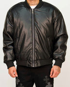 Classic Faux-Leather Bomber Jacket