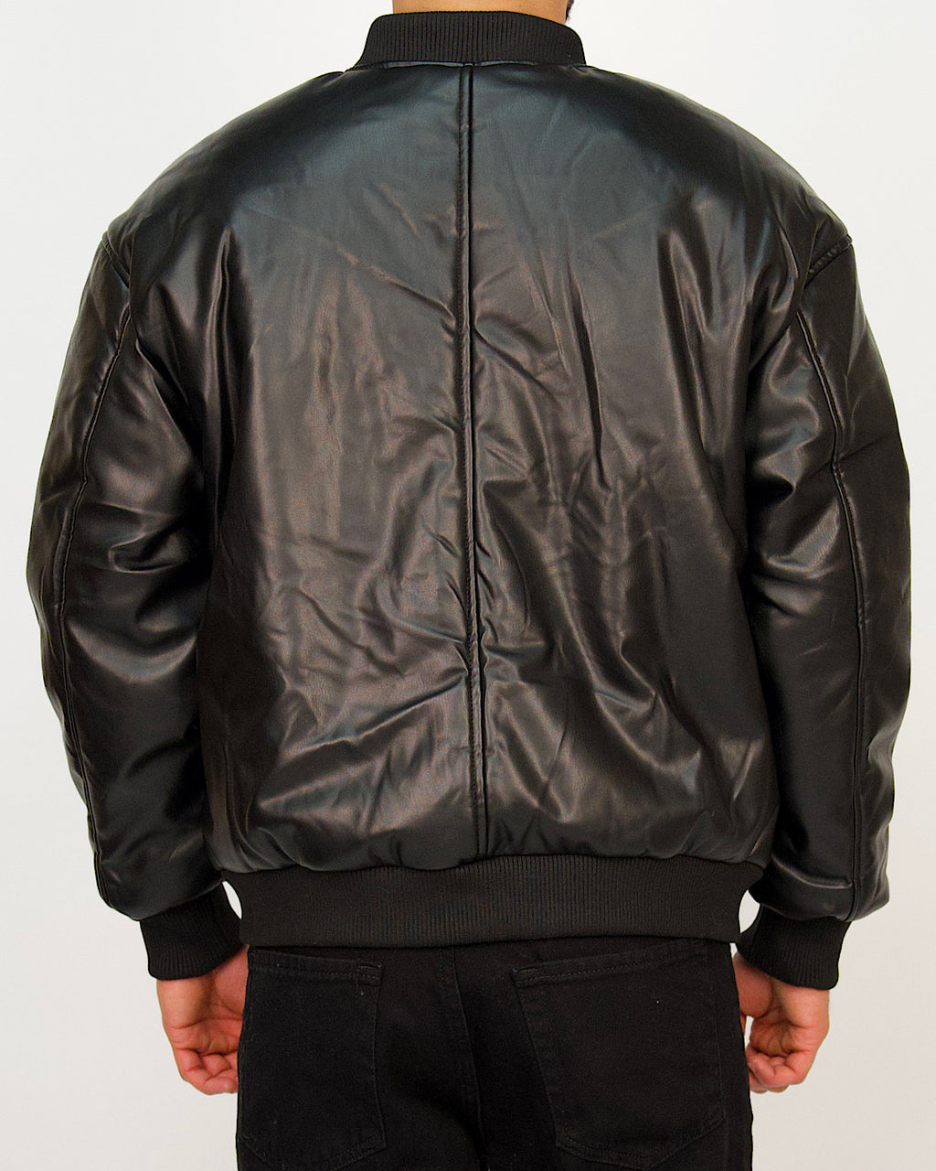 Classic Faux-Leather Bomber Jacket