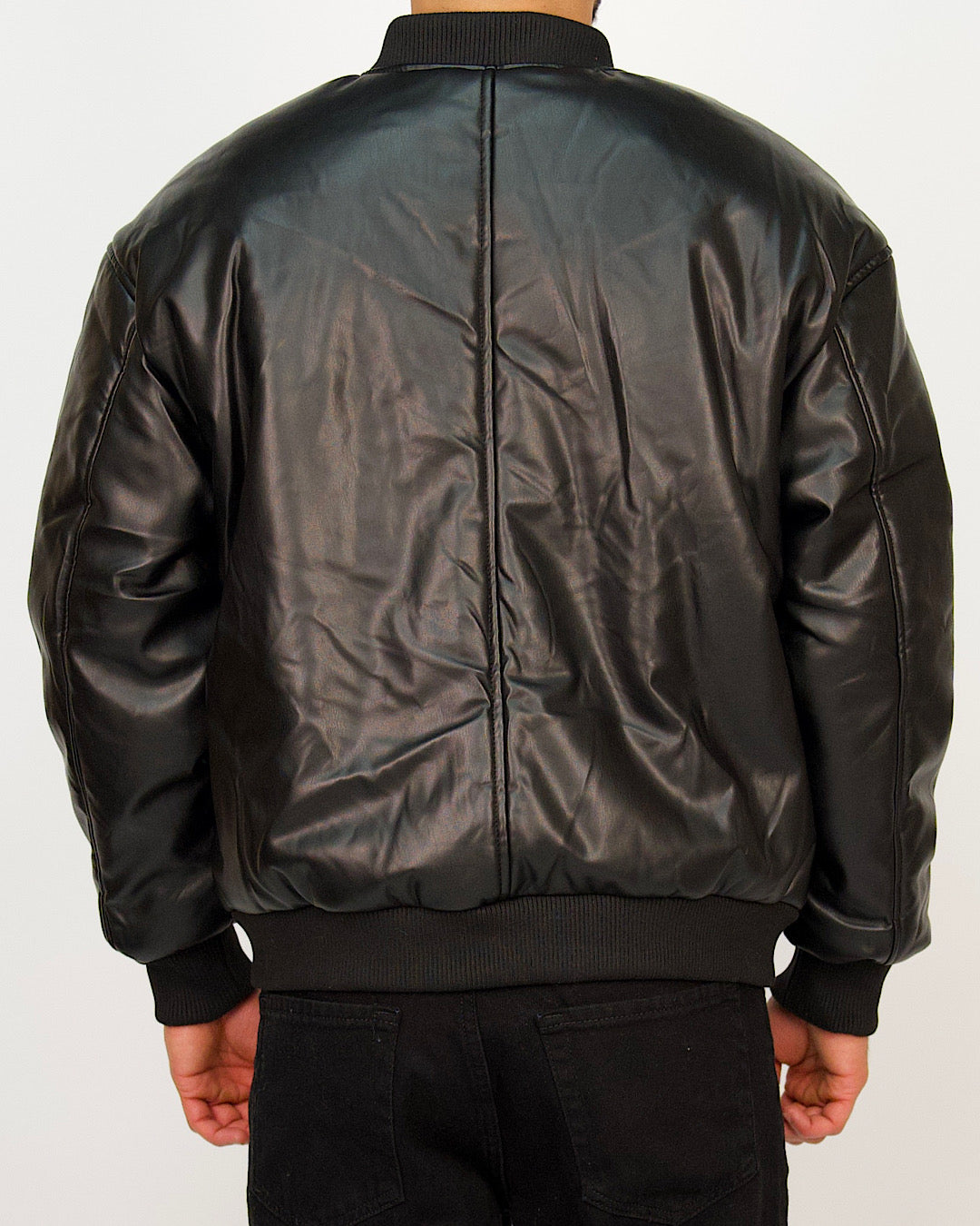 Classic Faux-Leather Bomber Jacket