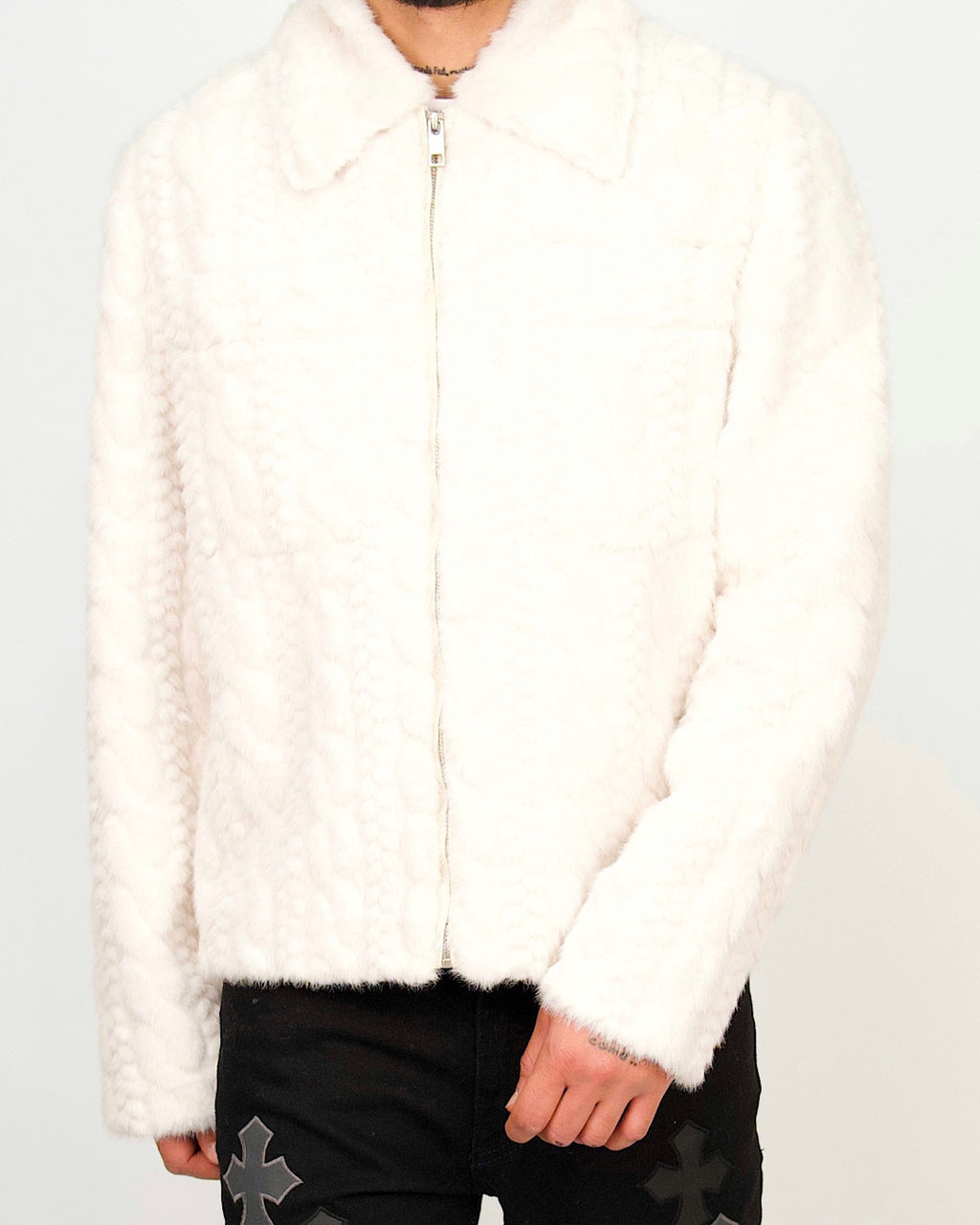 Textured Faux-Fur Zip Jacket