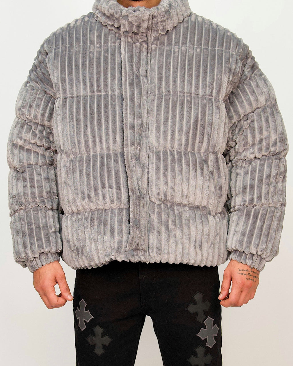 Ribbed Velour Puffer Jacket
