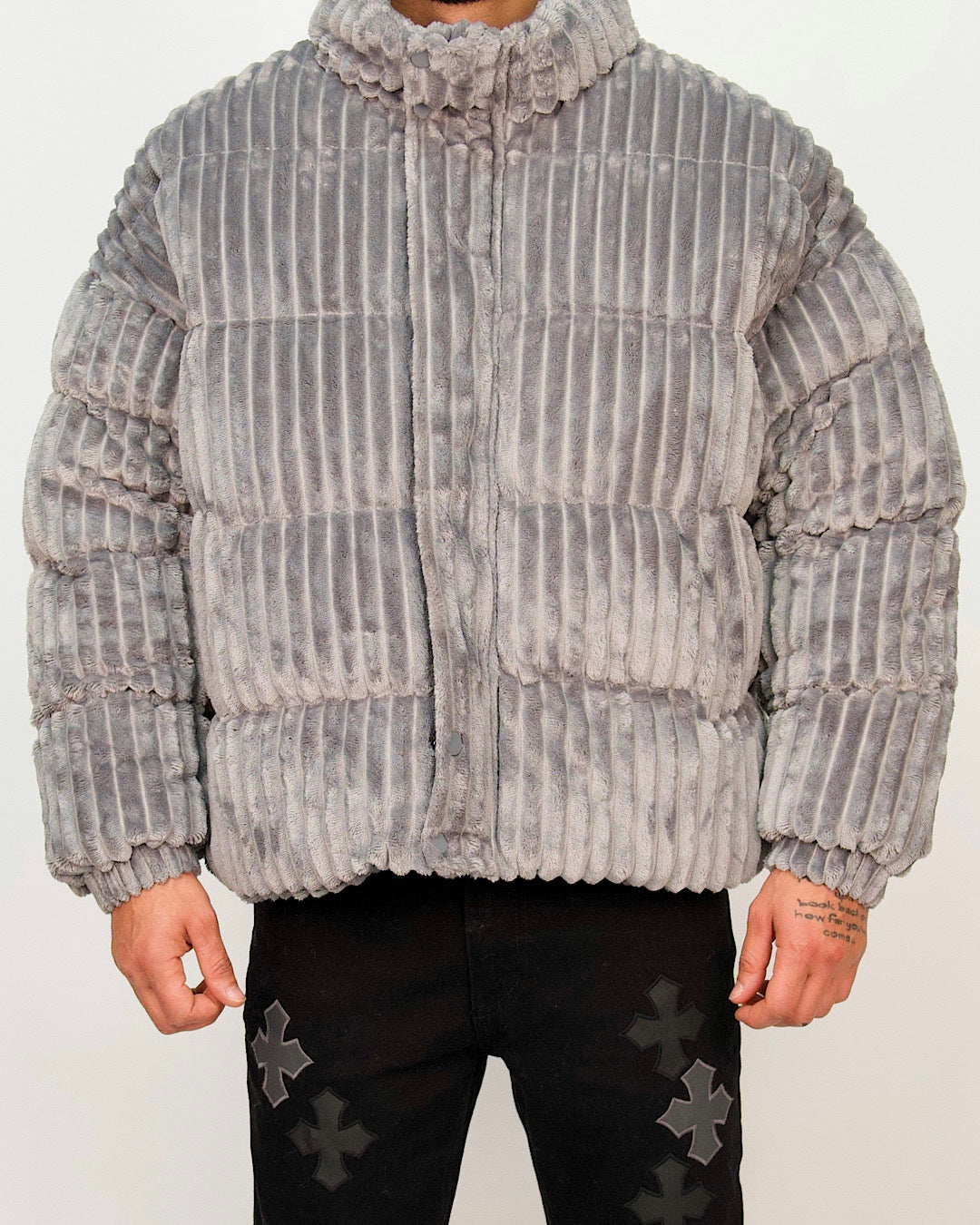 Ribbed Velour Puffer Jacket