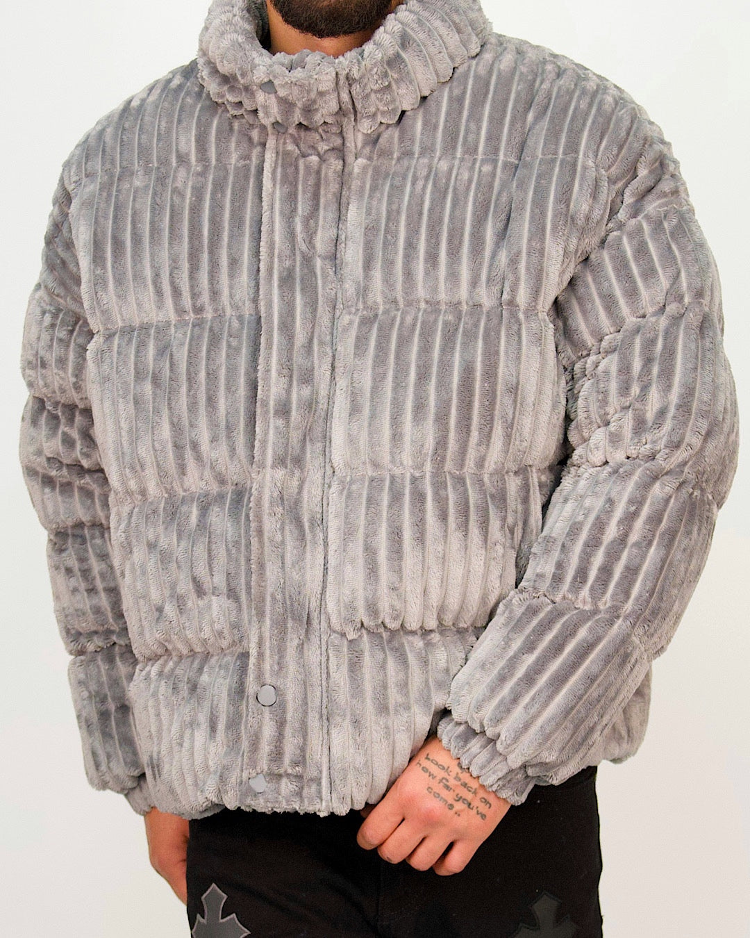 Ribbed Velour Puffer Jacket
