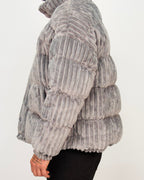 Ribbed Velour Puffer Jacket