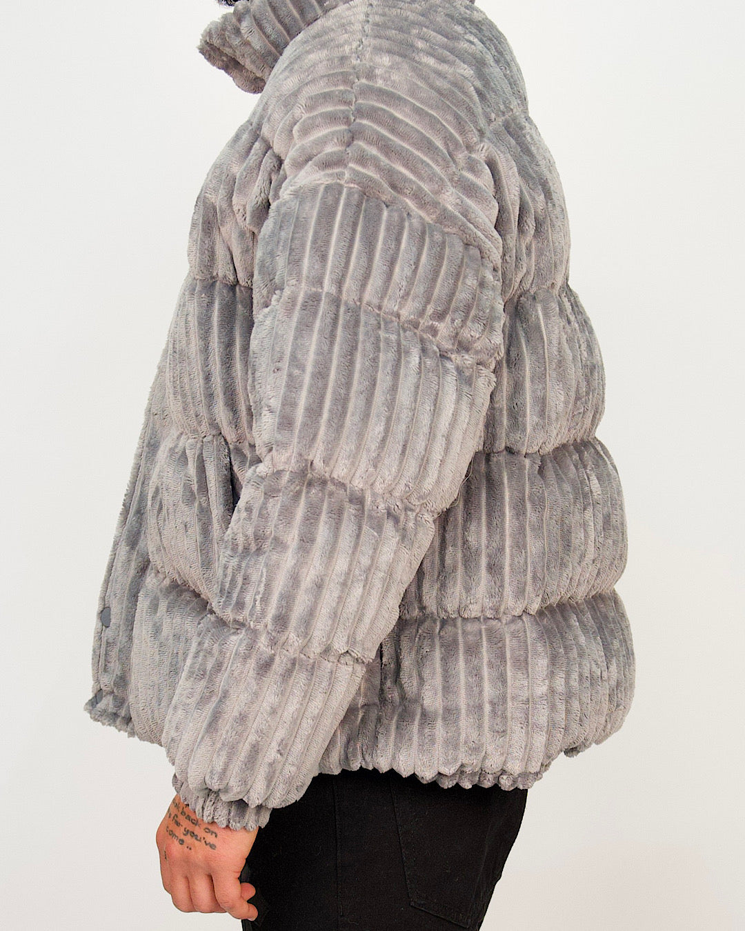 Ribbed Velour Puffer Jacket