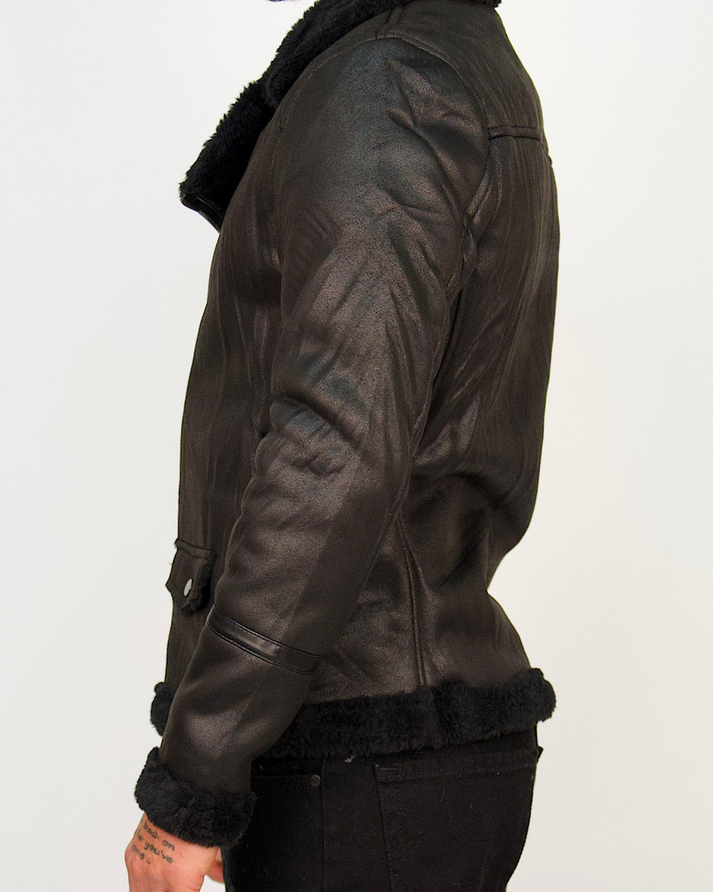 Faux-Leather Shearling Biker Jacket