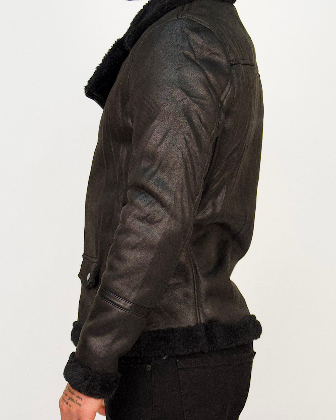 Faux-Leather Shearling Biker Jacket
