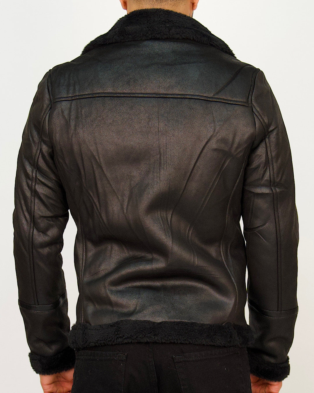 Faux-Leather Shearling Biker Jacket