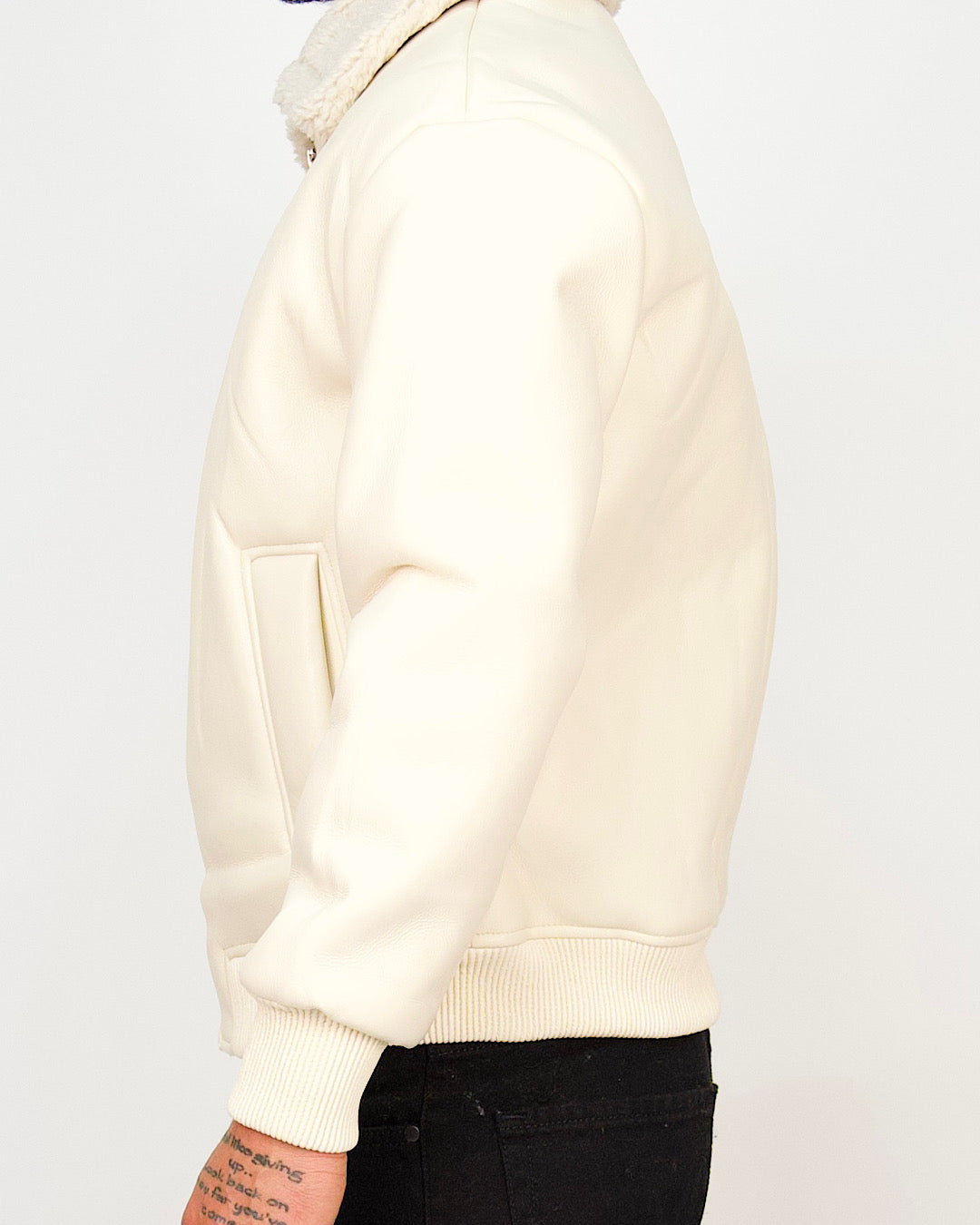 Faux-Leather Borg-Collar Bomber Jacket