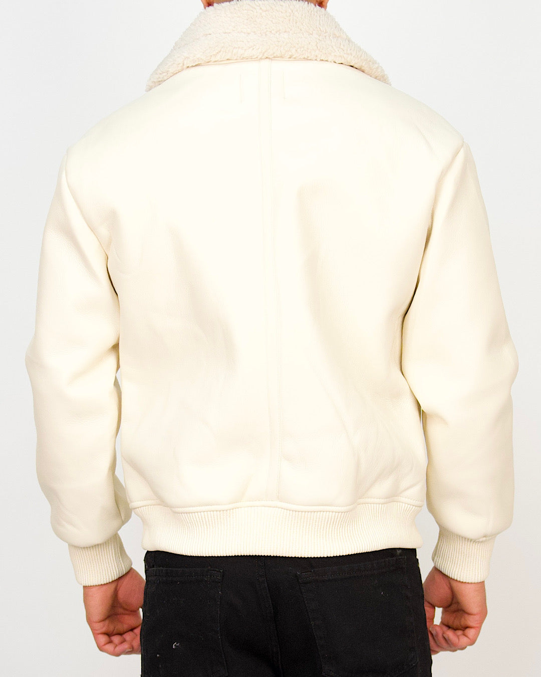 Faux-Leather Borg-Collar Bomber Jacket