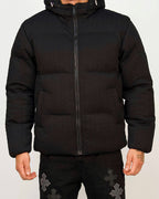 Textured Weave Hooded Puffer Jacket