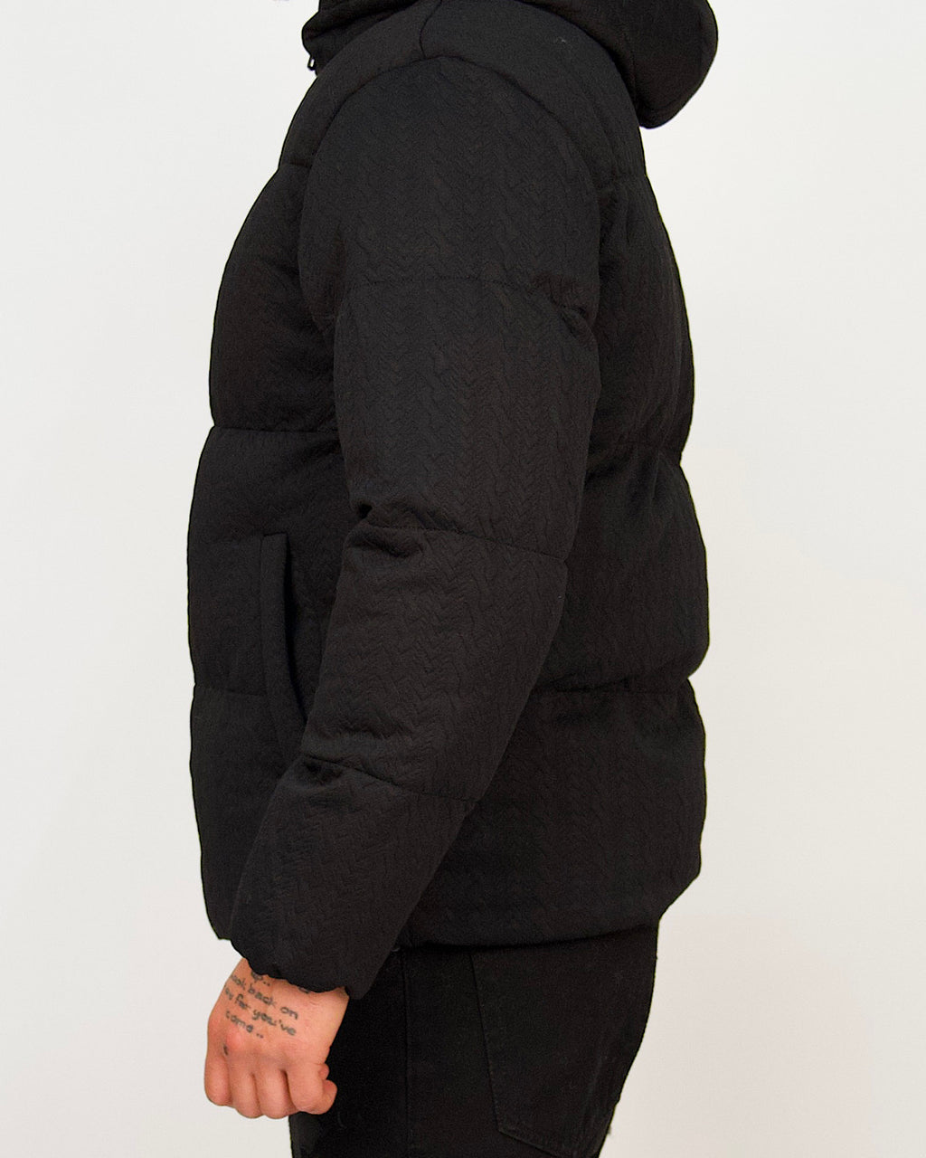 Textured Weave Hooded Puffer Jacket