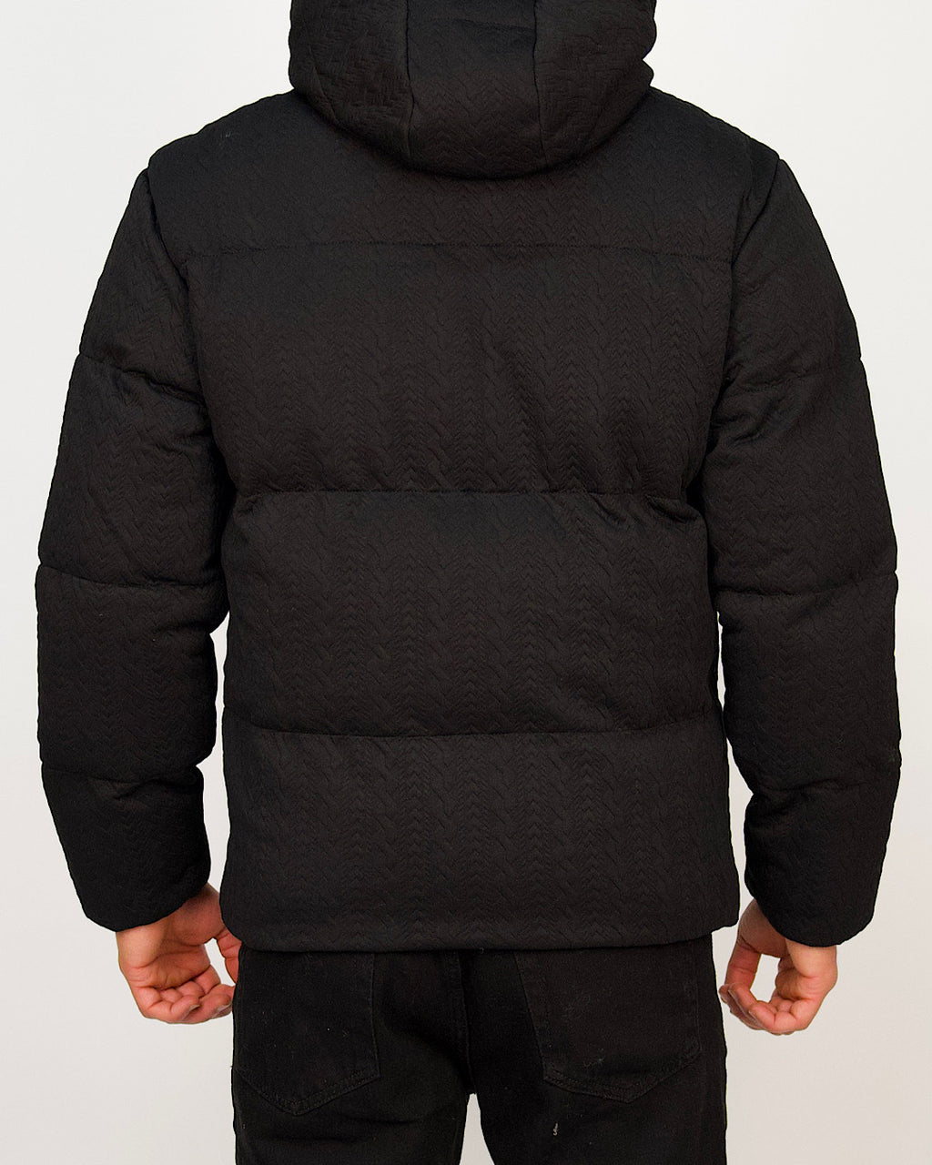 Textured Weave Hooded Puffer Jacket